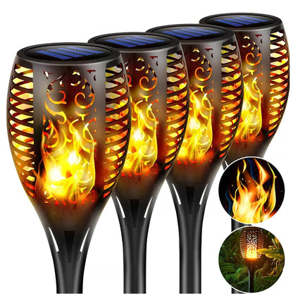Lampa Solara Efect Flacara Tip Torta, 80CM 96 LED-uri, Pentru Gradina Varinata mare Rezistenta la Apa