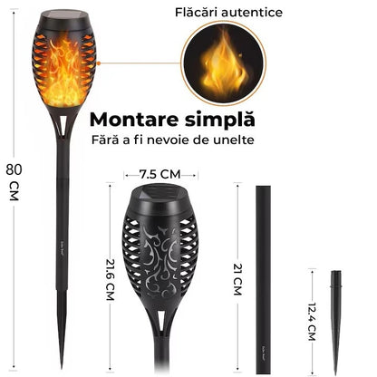 Lampa Solara Efect Flacara Tip Torta, 80CM 96 LED-uri, Pentru Gradina Varinata mare Rezistenta la Apa