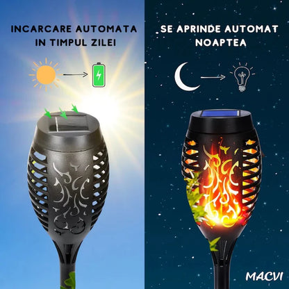 Lampa Solara Efect Flacara Tip Torta, 80CM 96 LED-uri, Pentru Gradina Varinata mare Rezistenta la Apa