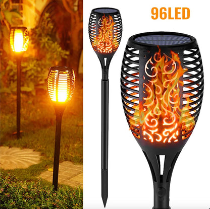 Lampa Solara Efect Flacara Tip Torta, 80CM 96 LED-uri, Pentru Gradina Varinata mare Rezistenta la Apa
