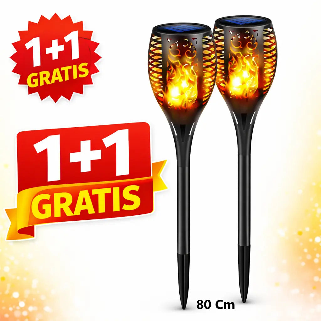 Lampa Solara Flacara Tip Torta, 1+1 Gratis, Pentru Gradina 80CM 96 LED-uri, Rezistenta la intemperii