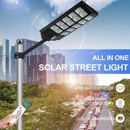 Lampa Solara Jortan Dubla 1000W, LED Next Gen, 10.000 Lumeni, Telecomanda, Senzor de Lumina, 3 Moduri de iluminare Autonomie 12 ore, Multiple functii de programare, Stalp metalic inclus