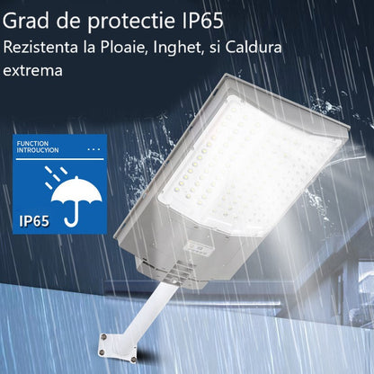 Lampa solara LED Next gen 1000W, 9500 Lumeni, Telecomanda, Senzor de Lumina, Senzor de Miscare, Lumina rece, Stalp metalic inclus, Autonomie mare, Rezistenta la apa, Multiple functii de programare