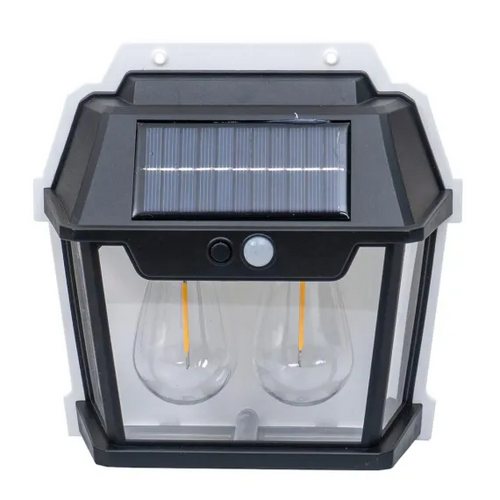 Lampă Solară LED de Perete Tip Felinar 2 Becuri, Iluminat Exterior cu Senzor de Mișcare 8m, 3 Moduri Inteligente de lumina, IP65, Fără Fir, Ideală pentru Curte și Grădină
