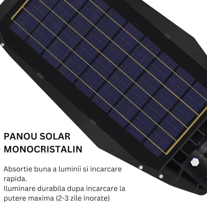 Lampa solara stradala 500W Jortan LumiaX Pro, Cip LED Super Luminos 12.000 Lumeni, Telecomanda, Senzor de Lumina, Autonomie 15 ore, Stalp metalic inclus, Multiple functii de programare