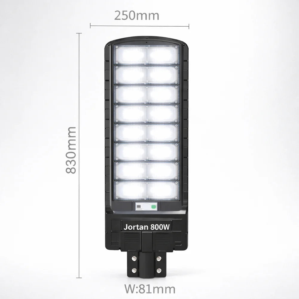 Lampa Solara Stradala 800W Jortan Pro Light LED Super Luminos 13.000 Lumeni, Autonomie 15 ore Programare inteligent din telecomanda, Stalp metalic inclus