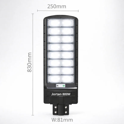 Lampa Solara Stradala 800W Jortan Pro Light LED Super Luminos 13.000 Lumeni, Autonomie 15 ore Programare inteligent din telecomanda, Stalp metalic inclus