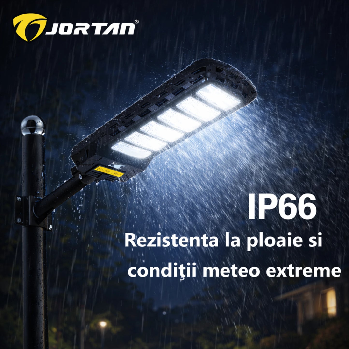 Lampa Solara Stradala 800W Jortan Pro Light LED Super Luminos 13.000 Lumeni, Autonomie 15 ore Programare inteligent din telecomanda, Stalp metalic inclus