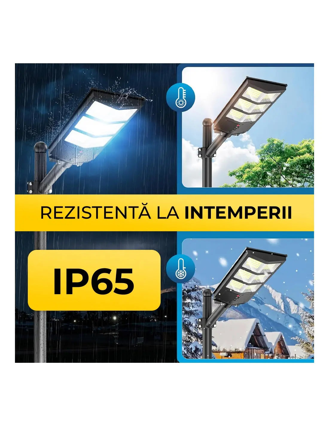 Lampa Solara Tripla LED, 600W, Telecomanda, Unghi Larg de iluminare, Autonomie extinsa, Senzor de miscare si de Lumina, Panou Solar Monocristalin