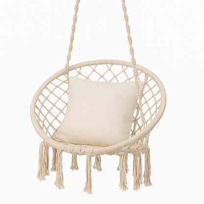 Leagăn Tip Balansoar Suspendat cu Pernă, Cadru Metalic Durabil, Șezut 60 cm, Diametru 80 cm, Frânghie Reglabilă 90-115 cm, Sarcină Maximă 150 kg, Ideal pentru Grădină sau Interior