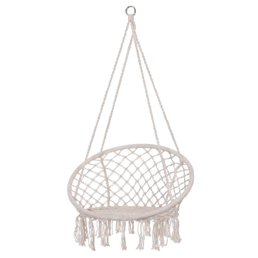 Leagăn Tip Balansoar Suspendat cu Pernă, Cadru Metalic Durabil, Șezut 60 cm, Diametru 80 cm, Frânghie Reglabilă 90-115 cm, Sarcină Maximă 150 kg, Ideal pentru Grădină sau Interior
