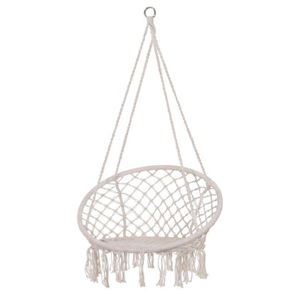 Leagăn Tip Balansoar Suspendat cu Pernă, Cadru Metalic Durabil, Șezut 60 cm, Diametru 80 cm, Frânghie Reglabilă 90-115 cm, Sarcină Maximă 150 kg, Ideal pentru Grădină sau Interior