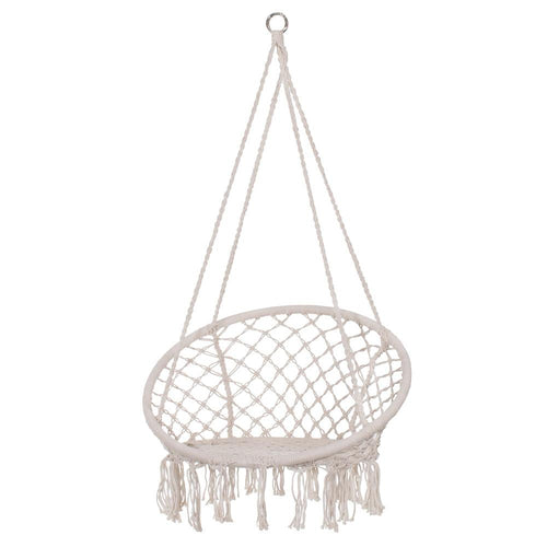 Leagăn Tip Balansoar Suspendat cu Pernă, Cadru Metalic Durabil, Șezut 60 cm, Diametru 80 cm, Frânghie Reglabilă 90-115 cm, Sarcină Maximă 150 kg, Ideal pentru Grădină sau Interior