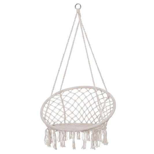 Leagăn Tip Balansoar Suspendat cu Pernă, Cadru Metalic Durabil, Șezut 60 cm, Diametru 80 cm, Frânghie Reglabilă 90-115 cm, Sarcină Maximă 150 kg, Ideal pentru Grădină sau Interior