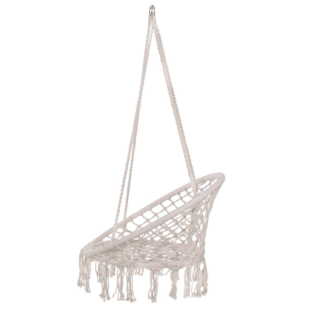 Leagăn Tip Balansoar Suspendat cu Pernă, Cadru Metalic Durabil, Șezut 60 cm, Diametru 80 cm, Frânghie Reglabilă 90-115 cm, Sarcină Maximă 150 kg, Ideal pentru Grădină sau Interior