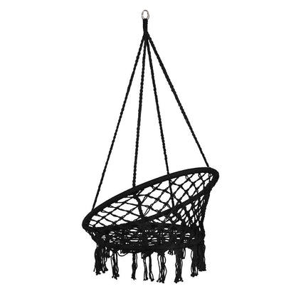Leagăn Tip Balansoar Suspendat cu Pernă, Cadru Metalic Durabil, pentru Grădină sau Interior, Frânghie Reglabilă 90-115 cm, Sarcină Maximă 150 kg, Negru