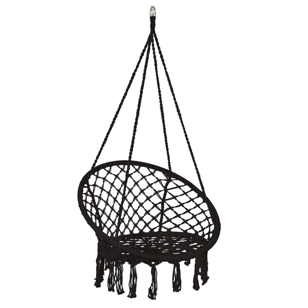 Leagăn Tip Balansoar Suspendat cu Pernă, Cadru Metalic Durabil, pentru Grădină sau Interior, Frânghie Reglabilă 90-115 cm, Sarcină Maximă 150 kg, Negru