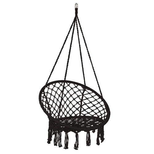 Leagăn Tip Balansoar Suspendat cu Pernă, Cadru Metalic Durabil, pentru Grădină sau Interior, Frânghie Reglabilă 90-115 cm, Sarcină Maximă 150 kg, Negru