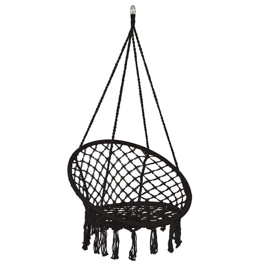 Leagăn Tip Balansoar Suspendat cu Pernă, Cadru Metalic Durabil, pentru Grădină sau Interior, Frânghie Reglabilă 90-115 cm, Sarcină Maximă 150 kg, Negru