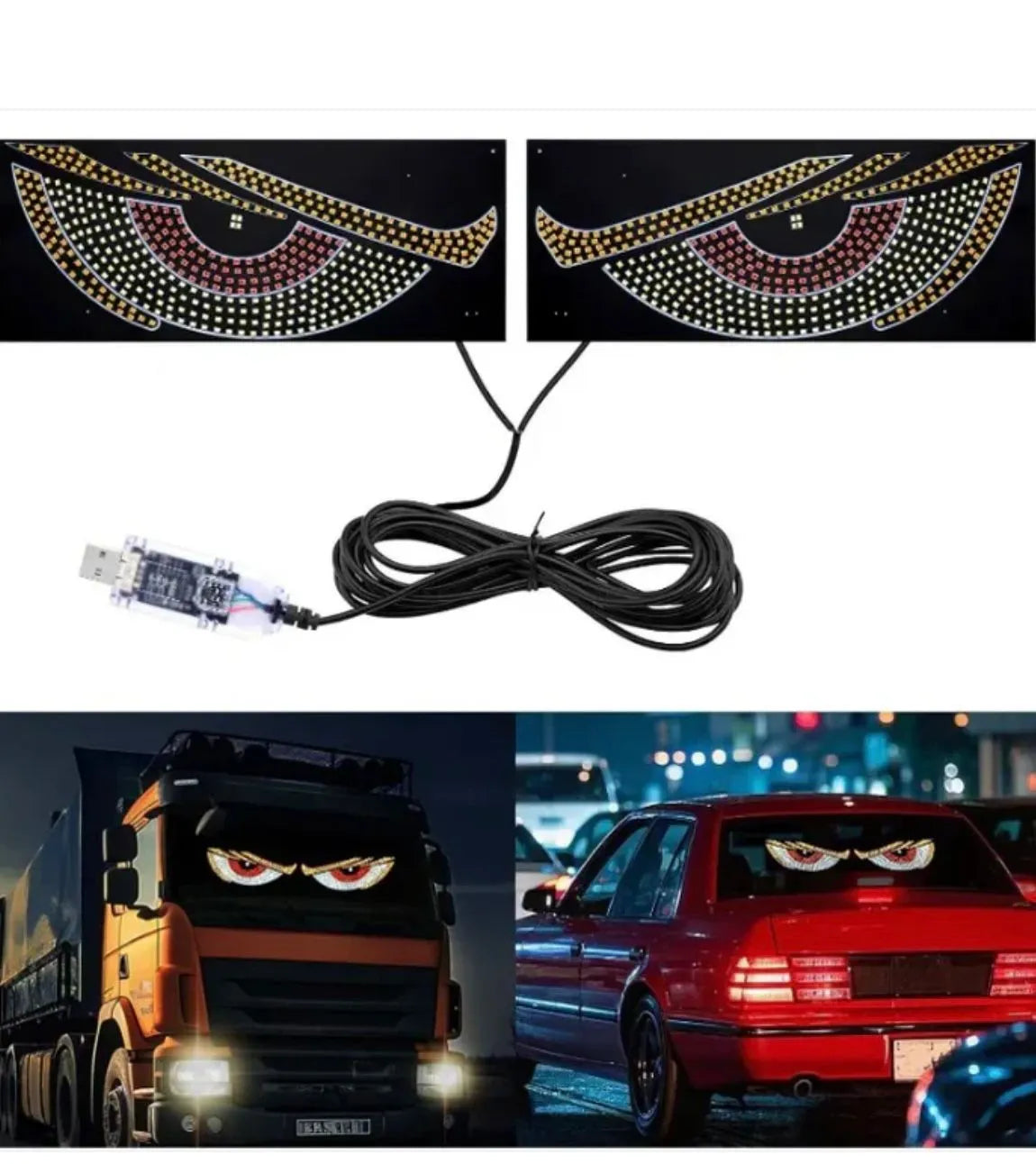 Lumini LED Auto Devil Eyes USB Ochi Demon pentru Mașină, Design Agresiv, Tuning Exterior -Interior