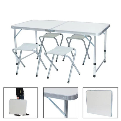 Masă Camping Pliabilă Premium cu 4 Scaune Incluse, Set Portabil din Aluminiu pentru 4 Persoane, Ideal pentru Picnic, Grădină, Terasă, Pescuit, Excursii și Activități în Aer Liber