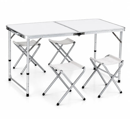 Masă Camping Pliabilă Premium cu 4 Scaune Incluse, Set Portabil din Aluminiu pentru 4 Persoane, Ideal pentru Picnic, Grădină, Terasă, Pescuit, Excursii și Activități în Aer Liber