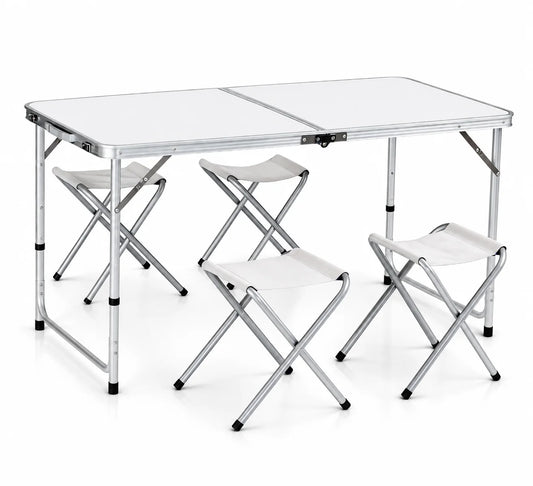 Masă Camping Pliabilă Premium cu 4 Scaune Incluse, Set Portabil din Aluminiu pentru 4 Persoane, Ideal pentru Picnic, Grădină, Terasă, Pescuit, Excursii și Activități în Aer Liber