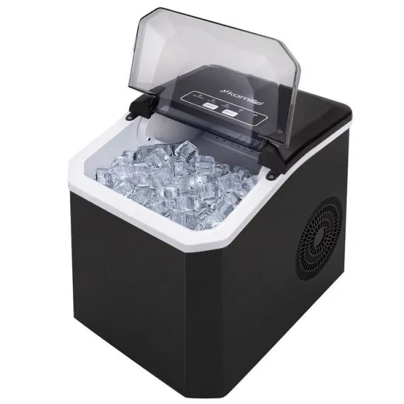 Mașină de făcut cuburi de gheață portabilă, 12 kg/24h, producție rapidă în 6-8 minute, capacitate 1.3 kg, rezervor mare de apă, operare silențioasă, panou tactil, autocurățare, consum redus de energie, ideală pentru casă, birou, camping și petreceri