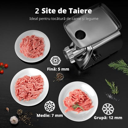 Masina de Tocat carne si legume electrica 1200W Multifunctionala, Victronic Tocare rapidă 80kg/h, 2 site, accesorii cârnați și kubbe