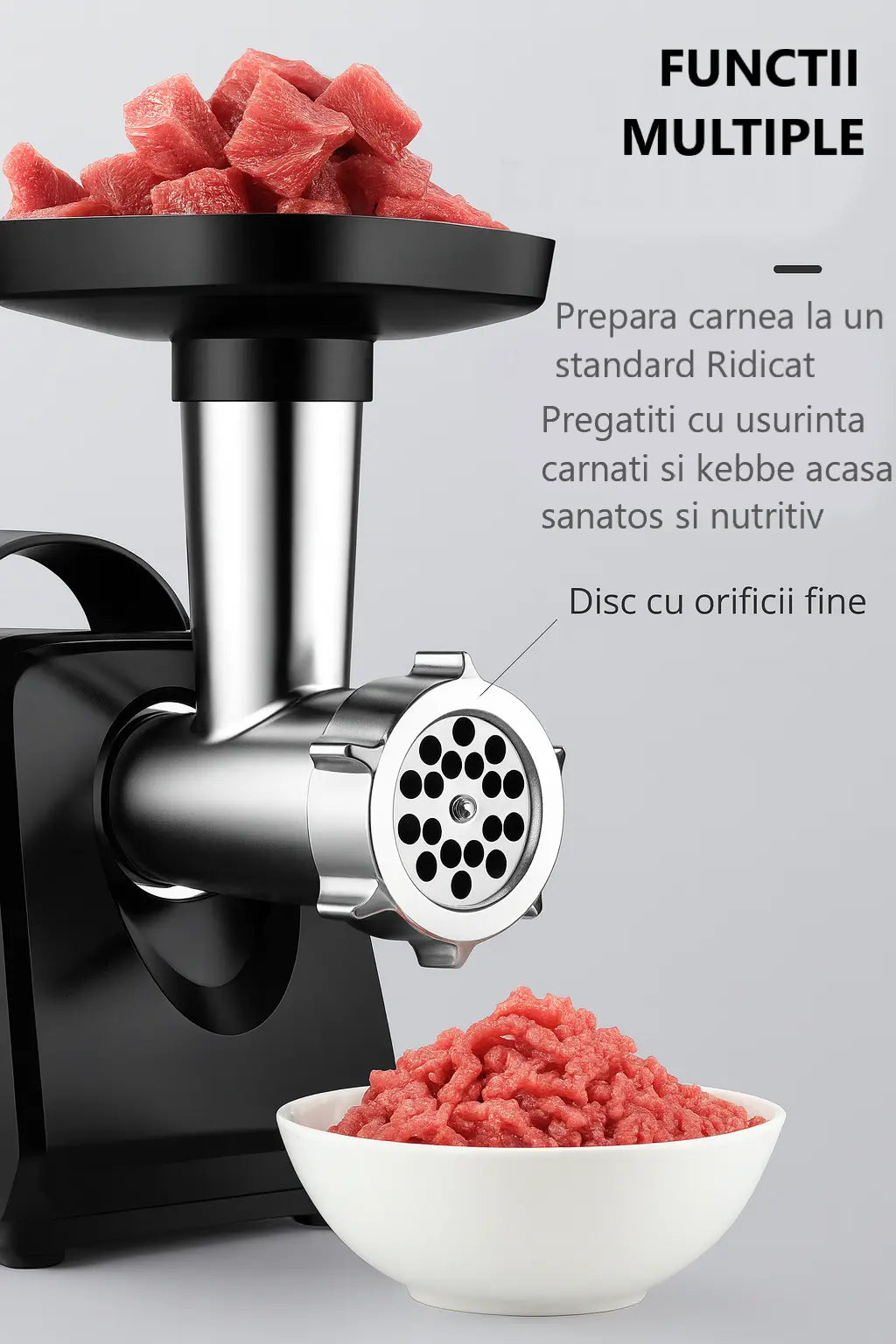 Masina de Tocat carne si legume electrica 1200W Multifunctionala, Victronic Tocare rapidă 80kg/h, 2 site, accesorii cârnați și kubbe
