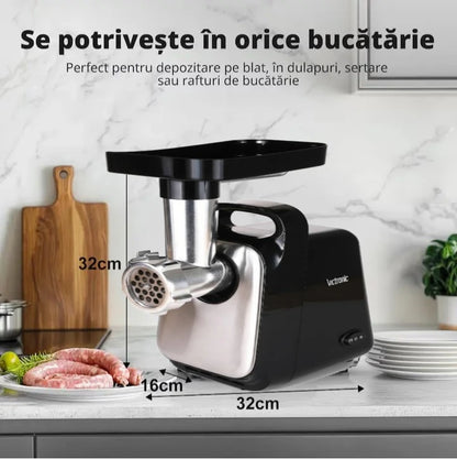 Masina de Tocat carne si legume electrica 1200W Multifunctionala, Victronic Tocare rapidă 80kg/h, 2 site, accesorii cârnați și kubbe