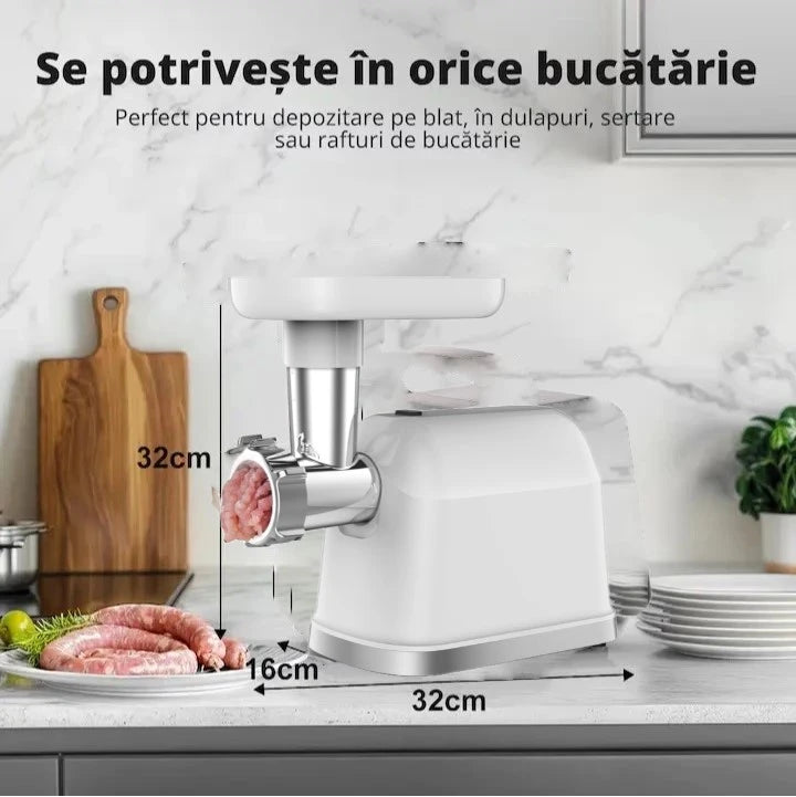 Masina de Tocat carne si legume electrica 1300W Functii Multiple, Victronic Tocare rapidă 90kg/h, 2 site, accesorii cârnați și kubbe
