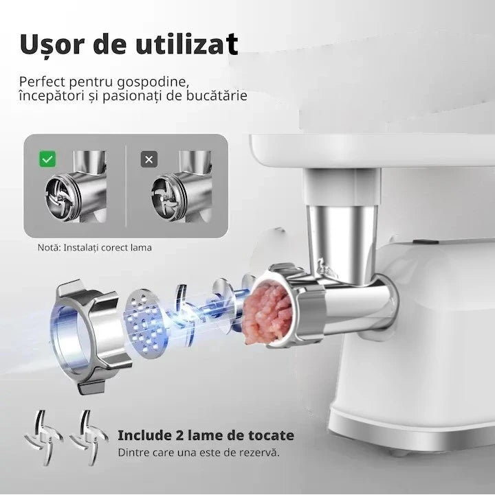 Masina de Tocat carne si legume electrica 1300W Functii Multiple, Victronic Tocare rapidă 90kg/h, 2 site, accesorii cârnați și kubbe