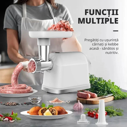 Masina de Tocat carne si legume electrica 1300W Functii Multiple, Victronic Tocare rapidă 90kg/h, 2 site, accesorii cârnați și kubbe