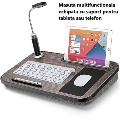 Masuta laptop stand XPD multifunctionala, blat MDF, mouse pad, suport pentru telefon si tableta