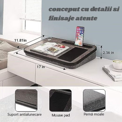 Masuta laptop stand XPD multifunctionala, blat MDF, mouse pad, suport pentru telefon si tableta