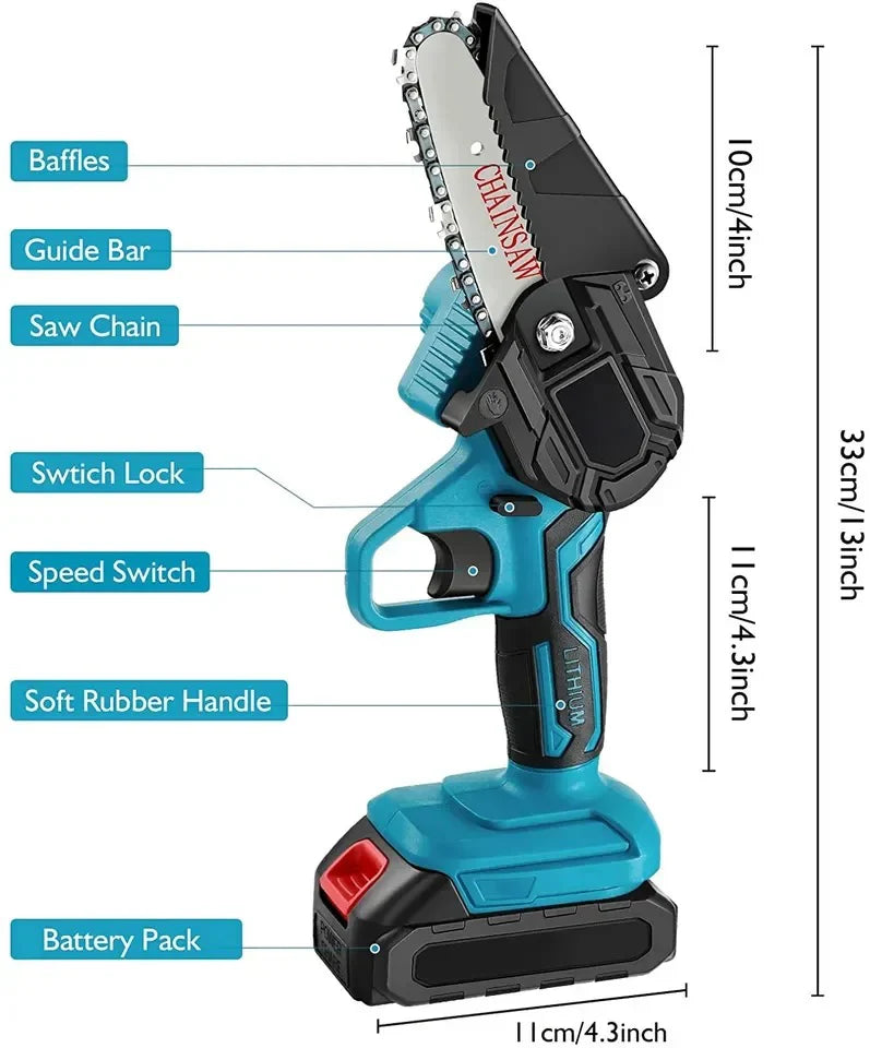 Mini Fierastrau cu Acumulatori, Electric, cu Lant, 550W, 36V, Lama 6 inch, Puternic si Portabil
