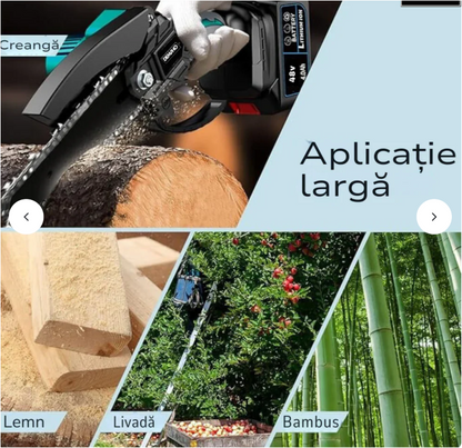 Mini fierastrau electric / mini drujba cu lant pe acumulator AT PERFORMANCE®, 36V, putere 550 W, lungime lama 6 inch, 3X Lanturi, 2X Baterii, 3X Lame