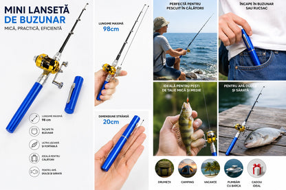 Mini Lansetă de Buzunar Telescopică cu Mulinetă Ultra Portabilă, Tip Pix, pentru Pescuit în Călătorii și Camping