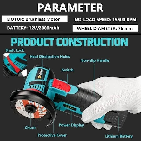 Mini Flex: Polizor unghiular cu acumulator, fără fir, 48V și 5 discuri incluse