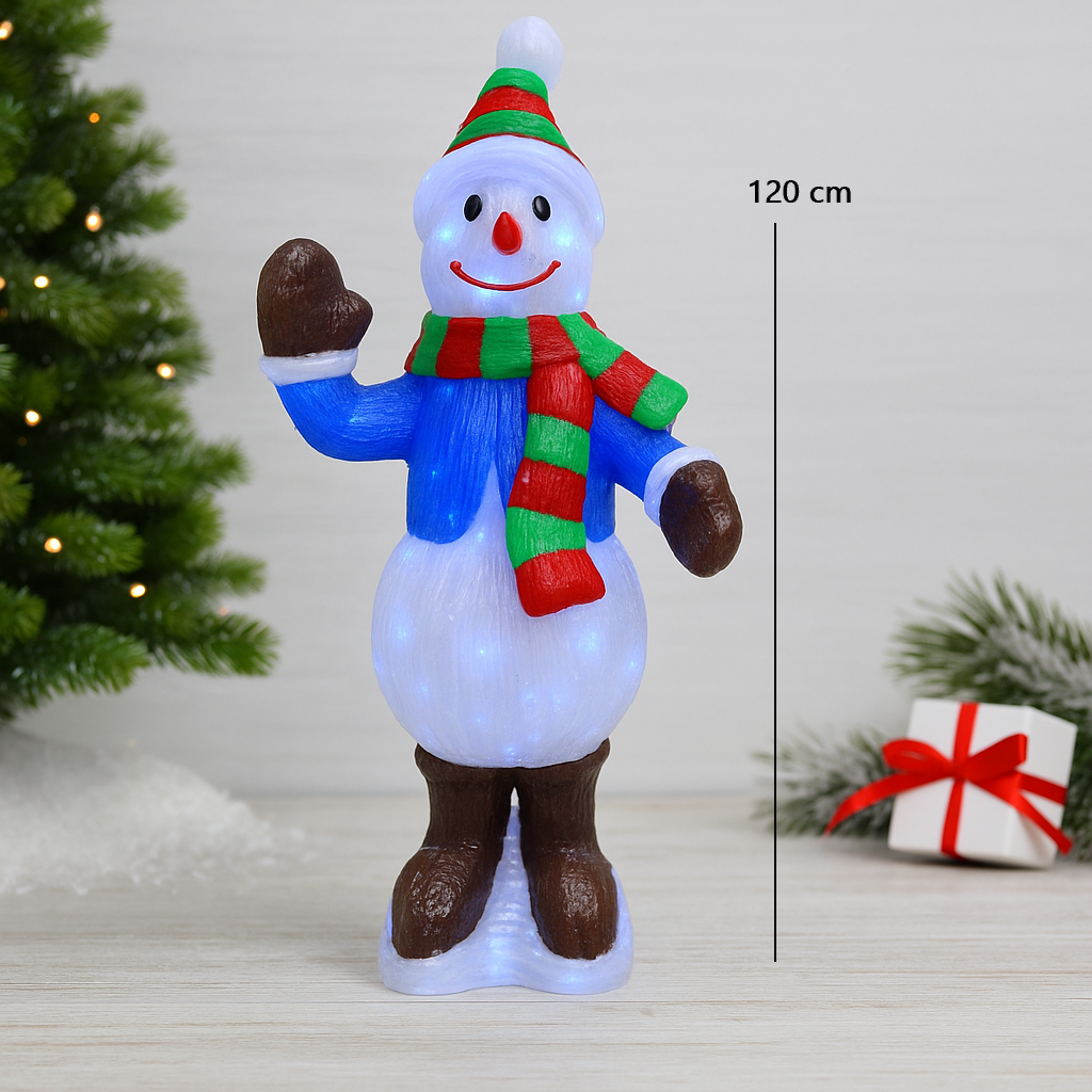 Om de Zapada Luminos 120 cm Acril, cu 8 Jocuri de Lumina LED – Decoratiune de Craciun pentru Exterior si Interior