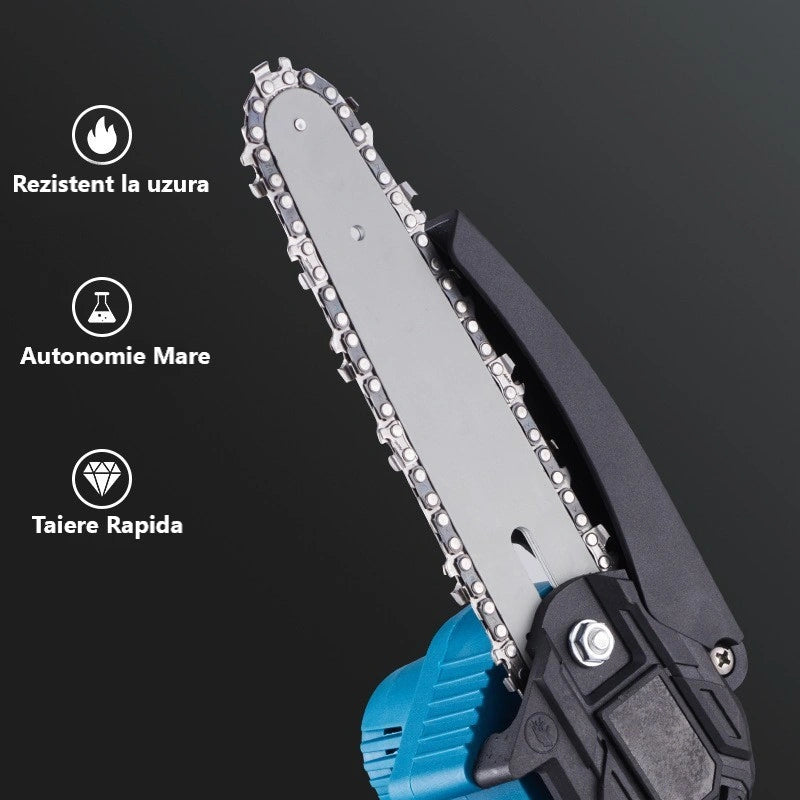 Pachet 1+1 Gratis Mini Fierăstrău Electric tip drujba cu Lanț Dasgut 550W, 4x Acumulatori 48V, 2x Lanțuri, 2x Lamă 6 inch, Puternic și Portabil