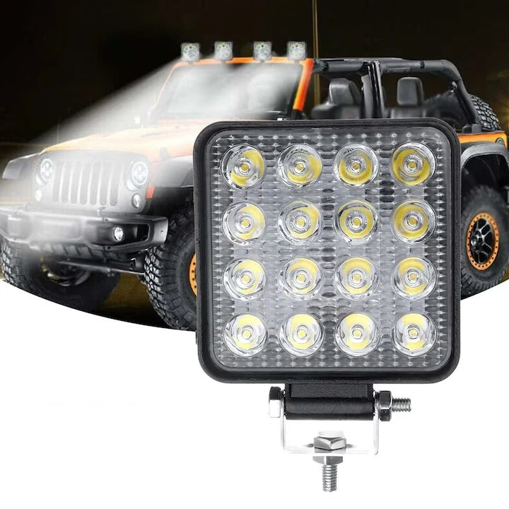 Pachet 3+1 GRATIS Proiector LED Auto din Aluminiu, 48W, 16 LED-uri, Lumină Albă Rece 6000K, IP67, pentru Off-Road, ATV, SUV, Camion, Tractor și Utilaje