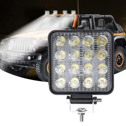Pachet 3+1 GRATIS Proiector LED Auto din Aluminiu, 48W, 16 LED-uri, Lumină Albă Rece 6000K, IP67, pentru Off-Road, ATV, SUV, Camion, Tractor și Utilaje