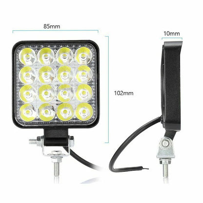 Pachet 3+1 GRATIS Proiector LED Auto din Aluminiu, 48W, 16 LED-uri, Lumină Albă Rece 6000K, IP67, pentru Off-Road, ATV, SUV, Camion, Tractor și Utilaje
