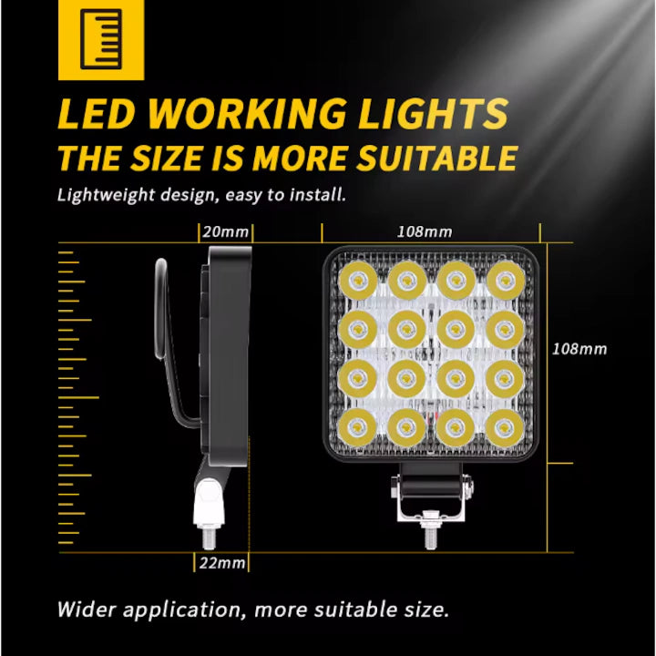 Pachet 3+1 GRATIS Proiector LED Auto din Aluminiu, 48W, 16 LED-uri, Lumină Albă Rece 6000K, IP67, pentru Off-Road, ATV, SUV, Camion, Tractor și Utilaje