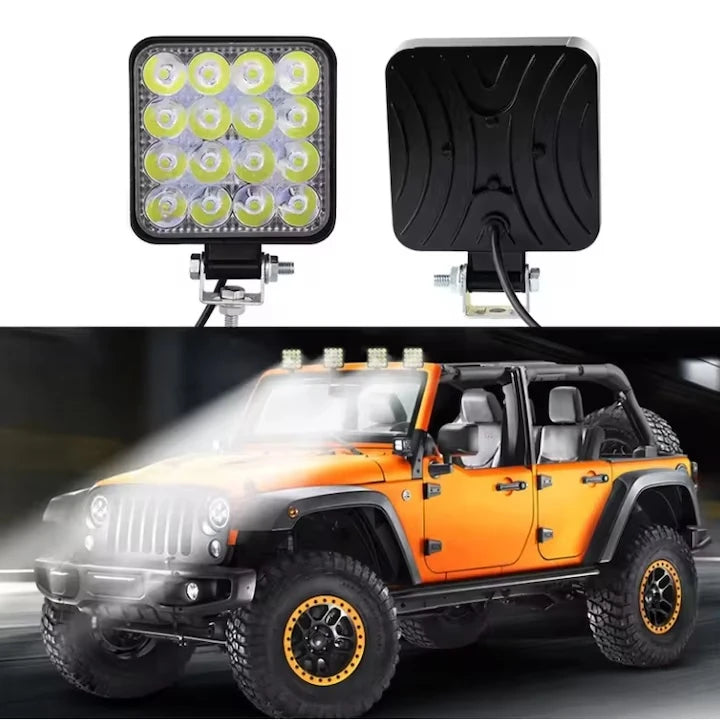 Pachet 3+1 GRATIS Proiector LED Auto din Aluminiu, 48W, 16 LED-uri, Lumină Albă Rece 6000K, IP67, pentru Off-Road, ATV, SUV, Camion, Tractor și Utilaje