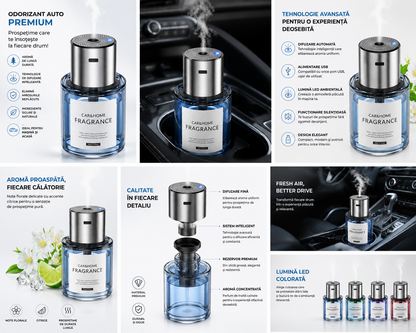 Parfum Odorizant Portabil pentru Mașină și Casă, Rezervor 160ml, 5 Moduri de Pulverizare, Alimentare USB, Aromaterapie și Umidificare, Design Modern, 5 Arome Cadou