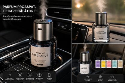 Parfum Odorizant Portabil pentru Mașină și Casă, Rezervor 160ml, 5 Moduri de Pulverizare, Alimentare USB, Aromaterapie și Umidificare, Design Modern, 5 Arome Cadou