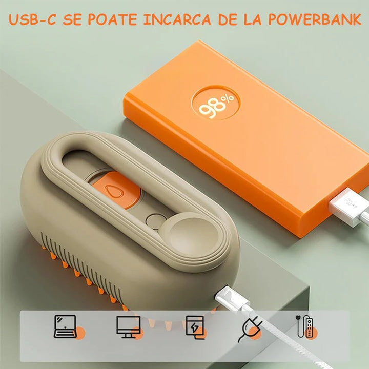 1+1 Perie de Masaj cu Aburi pentru Câini și Pisici Îndepărtează Părul Cazut, Reduce Năpârlirea, Curăță și Descurcă Blana, Hidratează și Relaxează Animalul de Companie, Peri Moi din Silicon, Desig Ergonomic, Potrivită pentru Toate Tipurile de Blană